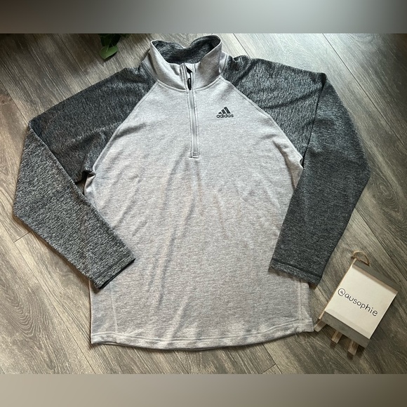 Adidas Climalite Training Long Sleeve Zipper Henley Top in Heathered Gray Size L - Picture 1 of 10